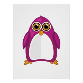 Poster Cute Red Violet Penguin – Kawaii Cartoon Penguin