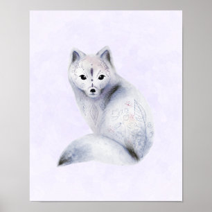Poster Cute renard nordique avec marques florales