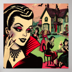 Poster Cute Retro Goth Vampire Comics Femme
