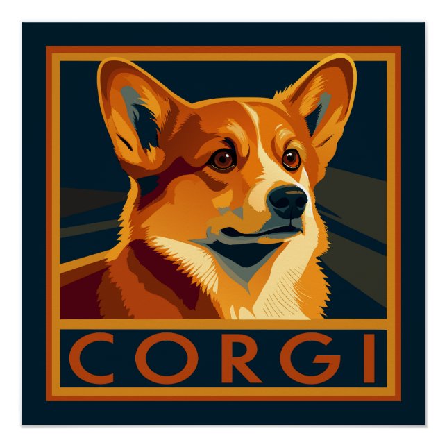 Poster Cute Retro Pembroke Welsh Corgi (Devant)