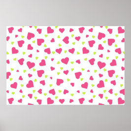 Poster Cute rose et vert Tumbling Hearts Motif