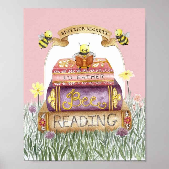 Poster Cute Rose Je préférerais être Lecture livre Lover (Devant)