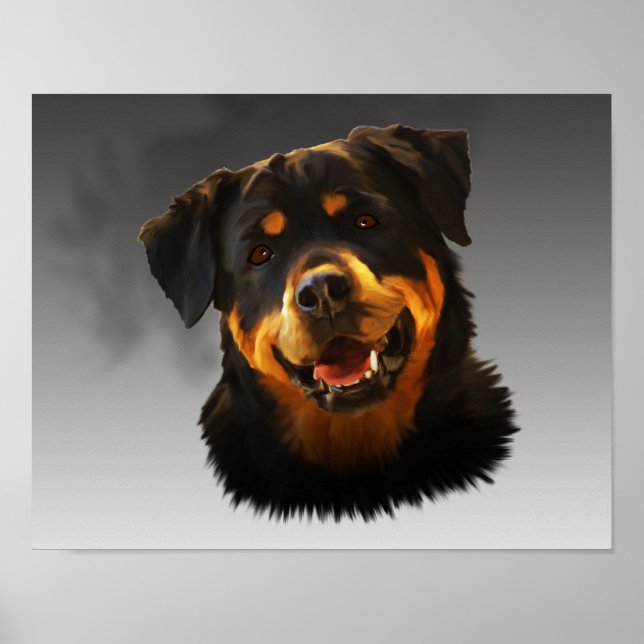 Poster Cute Rottweiler Dog Water Couleur Art Portrait (Devant)
