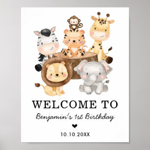 Poster Cute Safari Animaux Sauvages Un 1er Anniversaire B