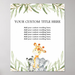 Poster Cute safari animaux verdure sur mesure Faites votr