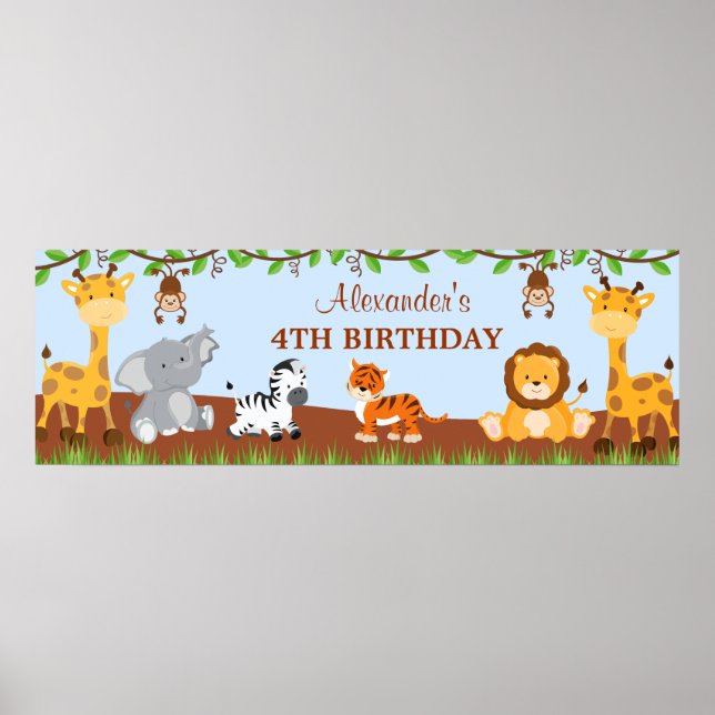 Poster Cute Safari Jungle Animaux Anniversaire (Devant)