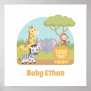 Poster Cute Savannah Wild Animals
