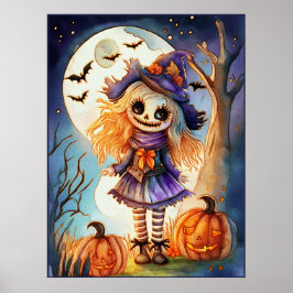Poster Cute Scarecrow dans Éffrayant Woods,