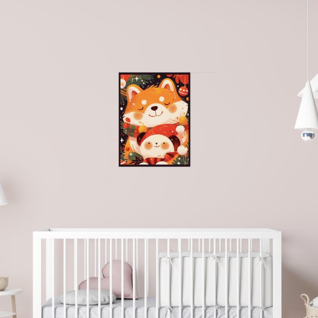 Poster Cute Shiba Inu Hugging Panda Plush (Pépinière 2)