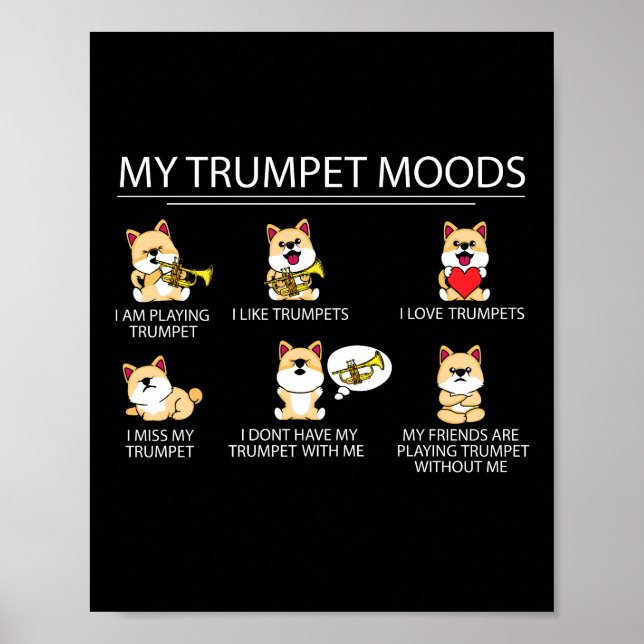 Poster Cute Shiba Inu Trumpet Player Cadeau Enfants Jazz  (Devant)