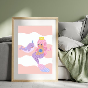 Poster Cute Sirène Pink Nursery Kids