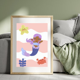 Poster Cute Sirène Pink Nursery Kids