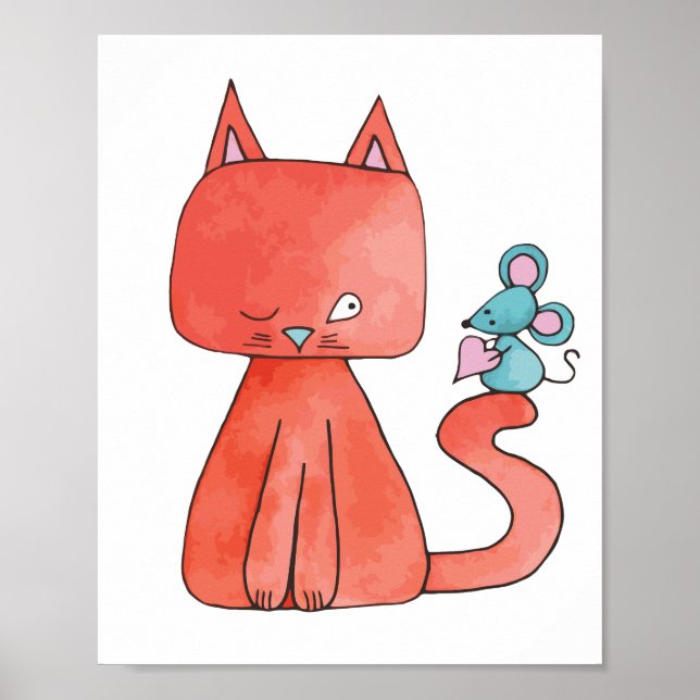 Poster Cute Souris Aime Kitty Chat (Devant)