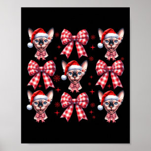 Poster Cute Sphynx Chat Rouge Plaid Coquette Bow Noël W