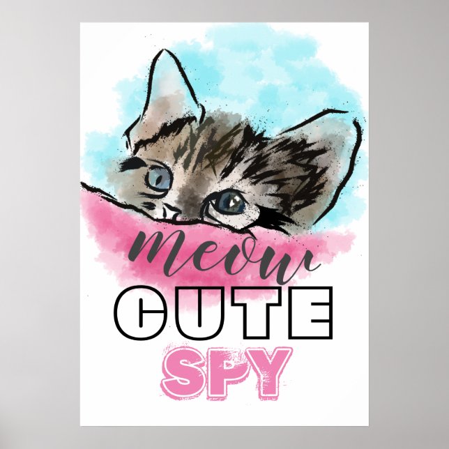Poster "CUTE SPY" | Funny Cute Kitten Rose Blue (Devant)