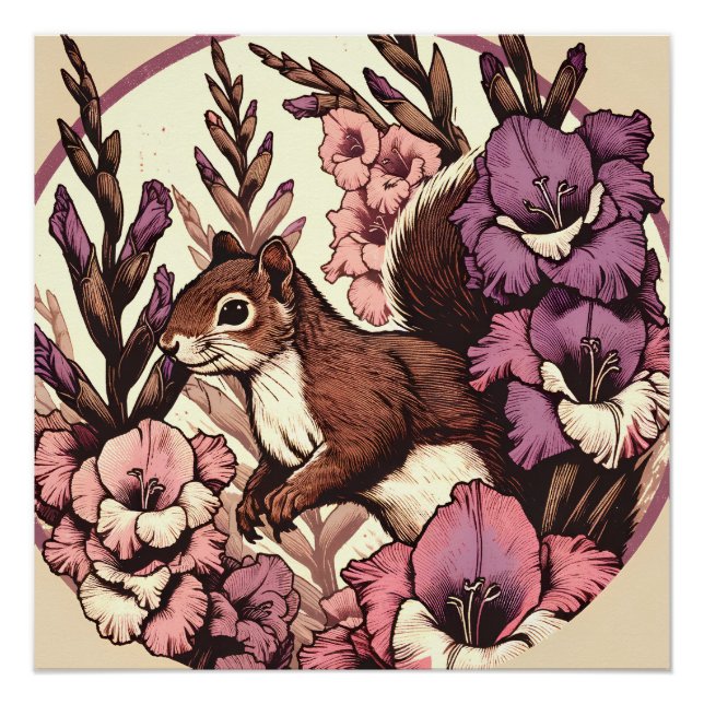 Poster Cute Squirrel Art Nature Amateurs d'écureuils flor (Devant)