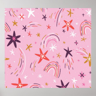 Poster Cute Stars Rainbows Motif rose