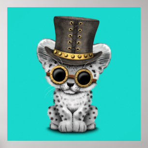 Poster Cute Steampunk Snow Leopard Cub