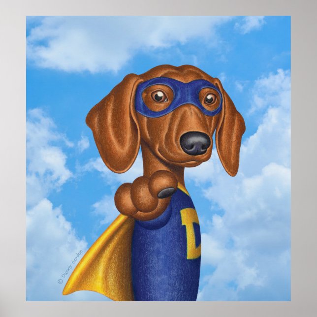 Poster Cute Superhero Dachshund (Devant)