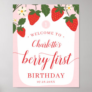 Poster Cute Sweet Strawberry 1er anniversaire Bienvenue