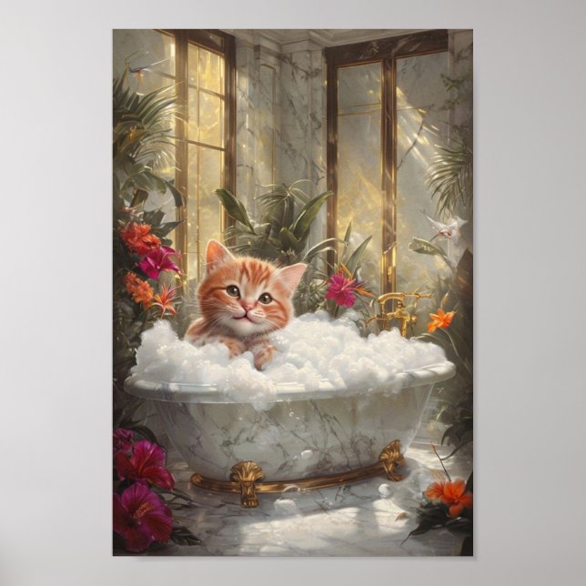 Poster Cute Tabby Cat Se Détendre Dans Une Luxueuse Salle (Devant)