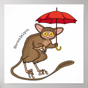 Poster Cute Tarsier avec dessin animé parapluie