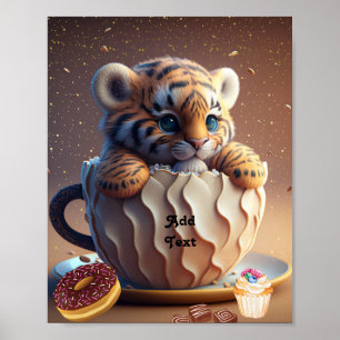 Poster Cute Tiger Cub in a Mug Personalized Nursery
