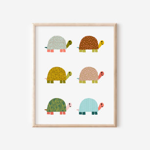 Poster Cute Tortues Levées À La Main Nourriture Art
