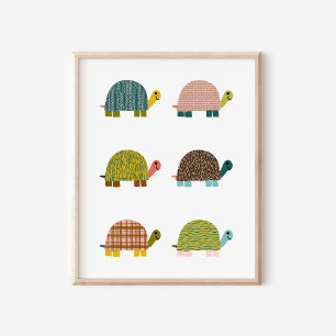 Poster Cute Tortues Levées À La Main Nourriture Art