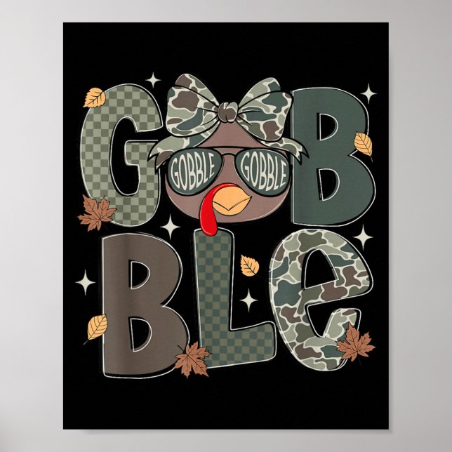 Poster Cute Turkey Camo Happy Thanksgiving Fall Kids Boy  (Devant)