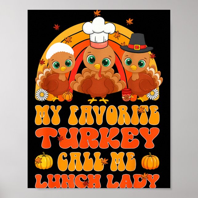 Poster Cute Turkey Gift Funny Kitchen Staff Retro Fall De (Devant)