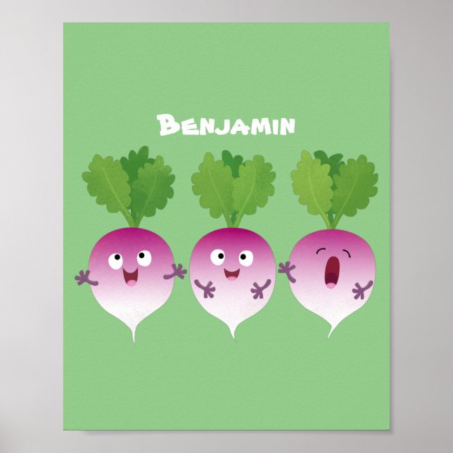 Poster Cute turnip légumes trio chanter dessin animé (Devant)