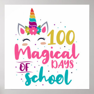 Poster Cute Unicorn 100 Jours Magiques De L'École