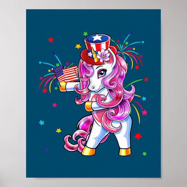 Poster Cute Unicorn 4 juillet Filles Enfants Femmes (Devant)