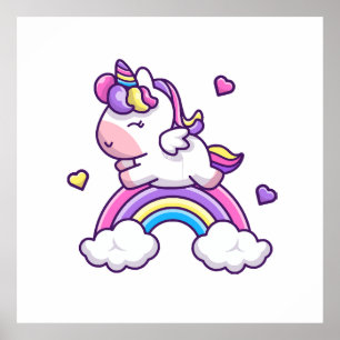 Poster Cute Unicorn Avec Caricature Arc-En-Ciel