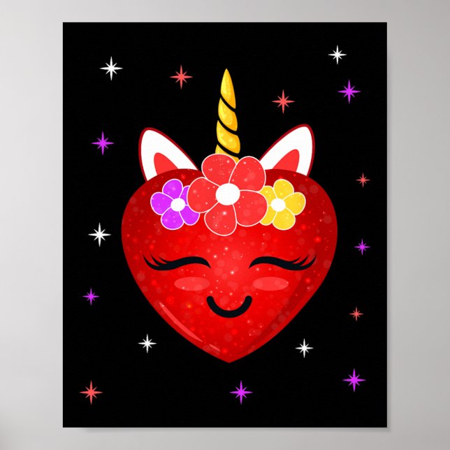 Poster Cute Unicorn Coeur Valentines Journée Filles Enfan (Devant)