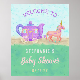 Poster Cute Unicorn Tea Party Baby shower Chariot