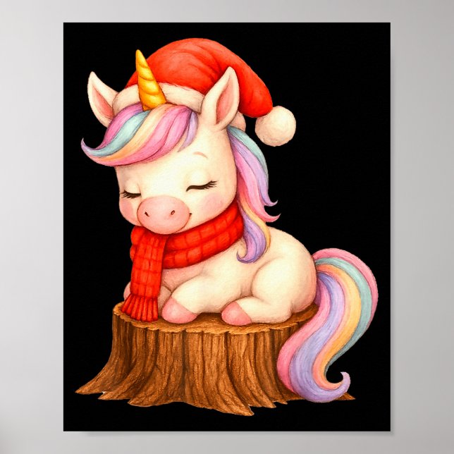 Poster Cute Unicorn With F Christmas Xmas Holiday  (Devant)