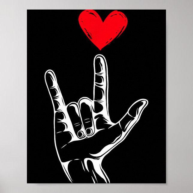 Poster Cute Valentines Day I Love You Hand Sign Language  (Devant)