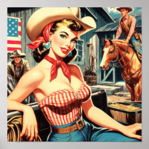 Poster Cute Vintage Country Girl Pin up
