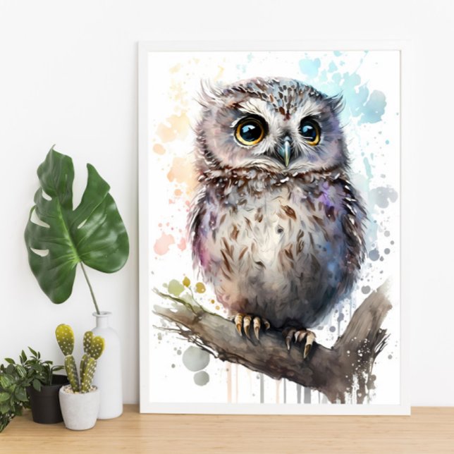 Poster Cute Watercolor Cute Owl Woodland Nursery (Créateur téléchargé)