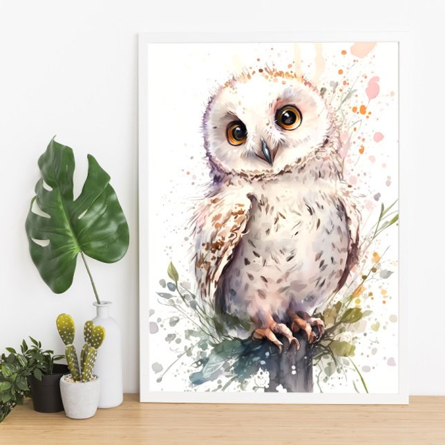 Poster Cute Watercolor Cute Owl Woodland Nursery (Créateur téléchargé)