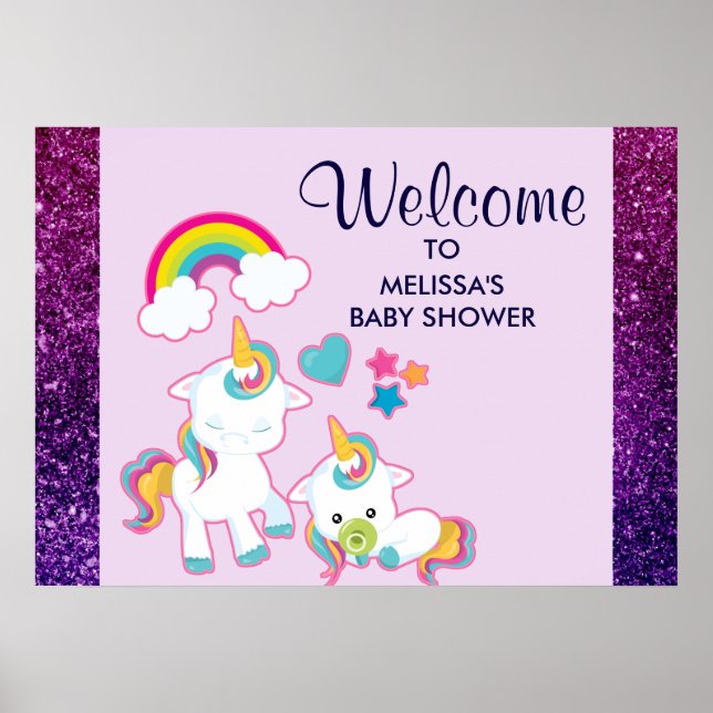 Poster Cute White Unicorns Magical Mama & Baby (Devant)