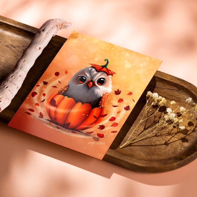 Poster Cute Wildlife Of An Owl's : Autumn's forest (Stylized preview of the poster A perfect enchanting touch for your cozy home decor.)