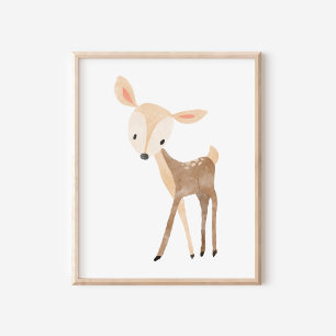 Poster Cute Woodland Watercolor Deer Nursery Art