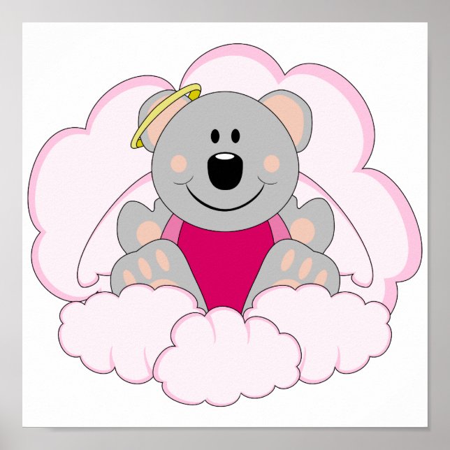 Poster Cutelyn Baby Girl Angel Koala Ours Sur Les Nuages (Devant)
