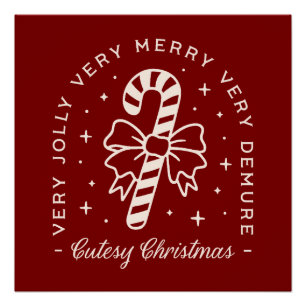 Poster Cutesy Noël preppy sucre de canne arc rouge rouge
