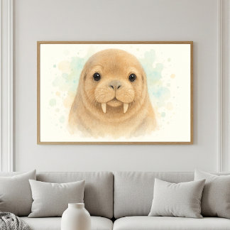 Poster Cutie arctique : Portrait d'aquarelle douce Walrus