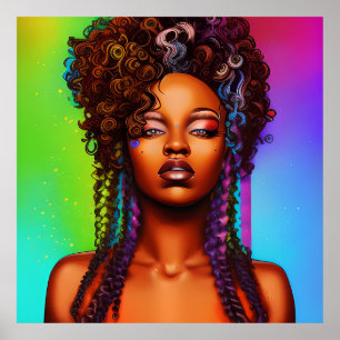 Poster Cutie Queen Rainbow Cute Cheveux Black Melanin Afr