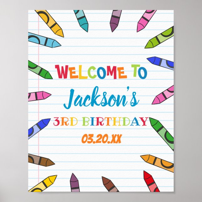 Poster Cuties Crayon Art Papier Coloré Fête Anniversaire (Devant)